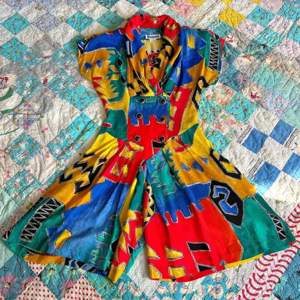 Vintage 80s does 40s Draped Shirred Back Cinch Waist Culotte Playsuit Romper - Picture 3 of 7